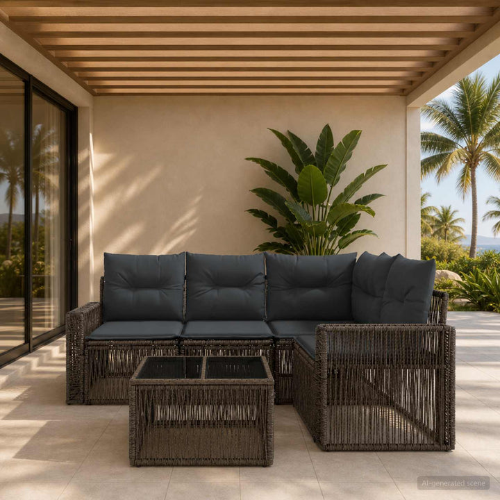 Havesofa Sæt 5 stk. Grå og Mørkegrå polyrattan