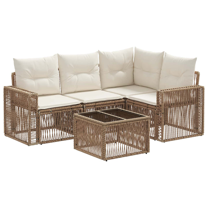 Havesofa Sæt 5 stk. Beige og cremehvid polyrattan