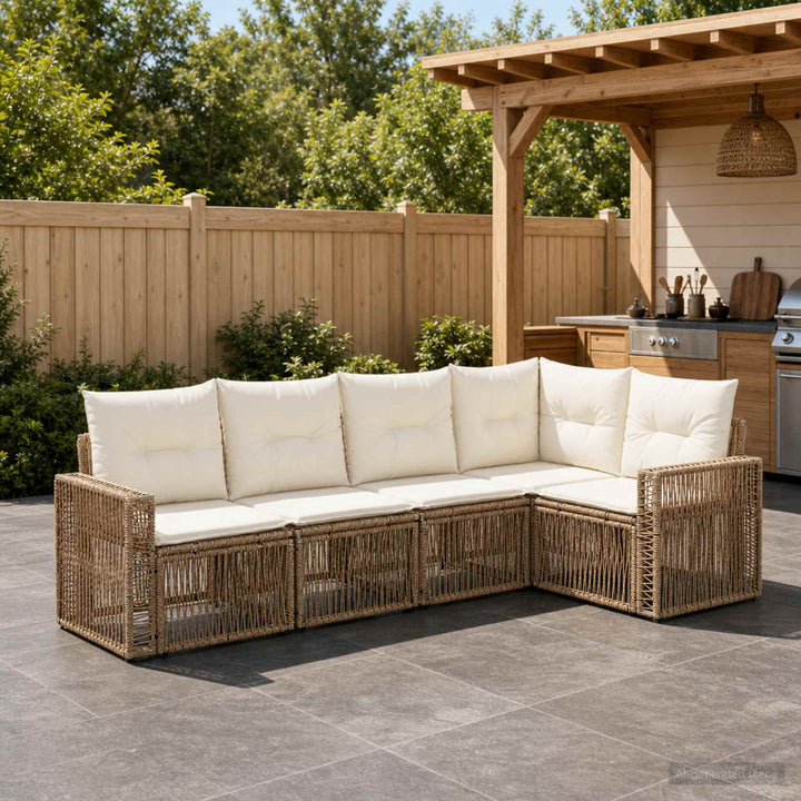 Havesofa Sæt 5 stk. Beige og cremehvid polyrattan