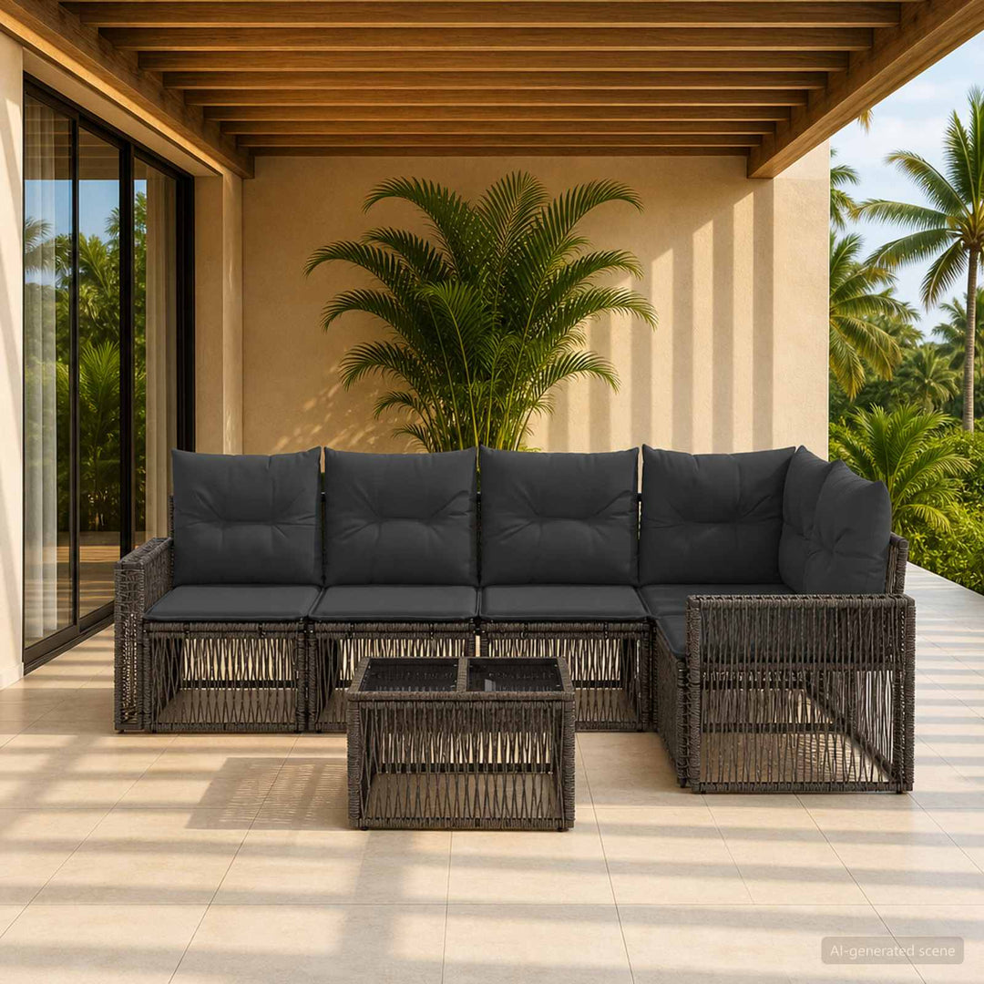 Havesofa Sæt 6 stk. Grå og Mørkegrå polyrattan
