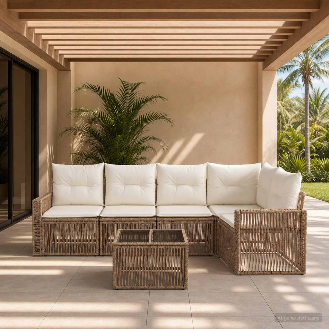 Havesofa Sæt 6 stk. Beige og cremehvid polyrattan
