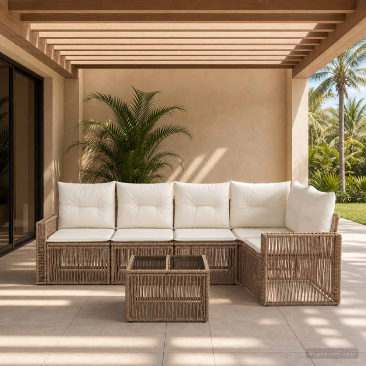 Havesofa Sæt 6 stk. Beige og cremehvid polyrattan
