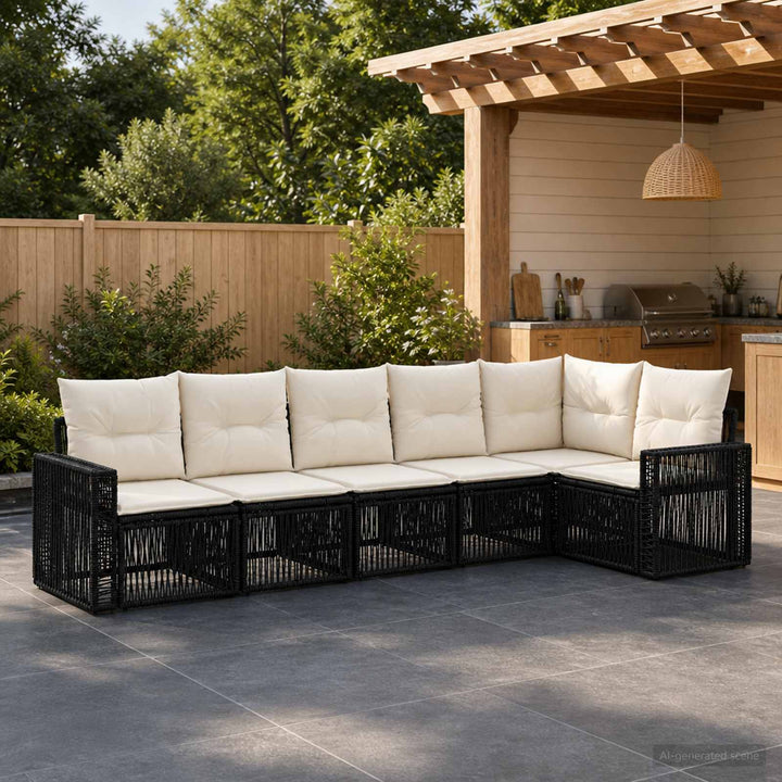 Havesofa Sæt 6 stk. Sort og Cremehvid polyrattan