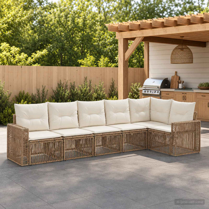 Havesofa Sæt 6 stk. Beige og cremehvid polyrattan