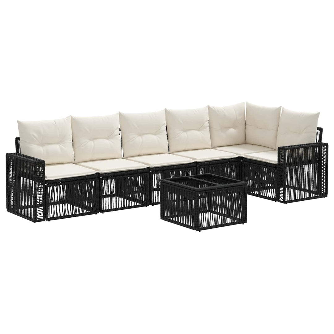Havesofa Sæt 7 stk. Sort og Cremehvid polyrattan