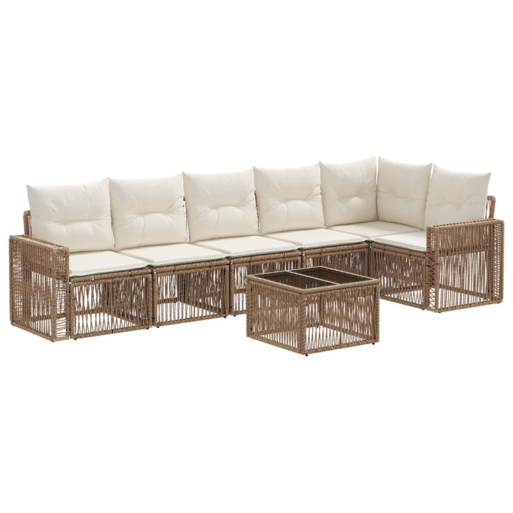 Havesofa Sæt 7 stk. Beige og cremehvid polyrattan
