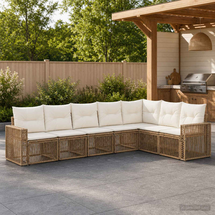 Havesofa Sæt 7 stk. Beige og cremehvid polyrattan