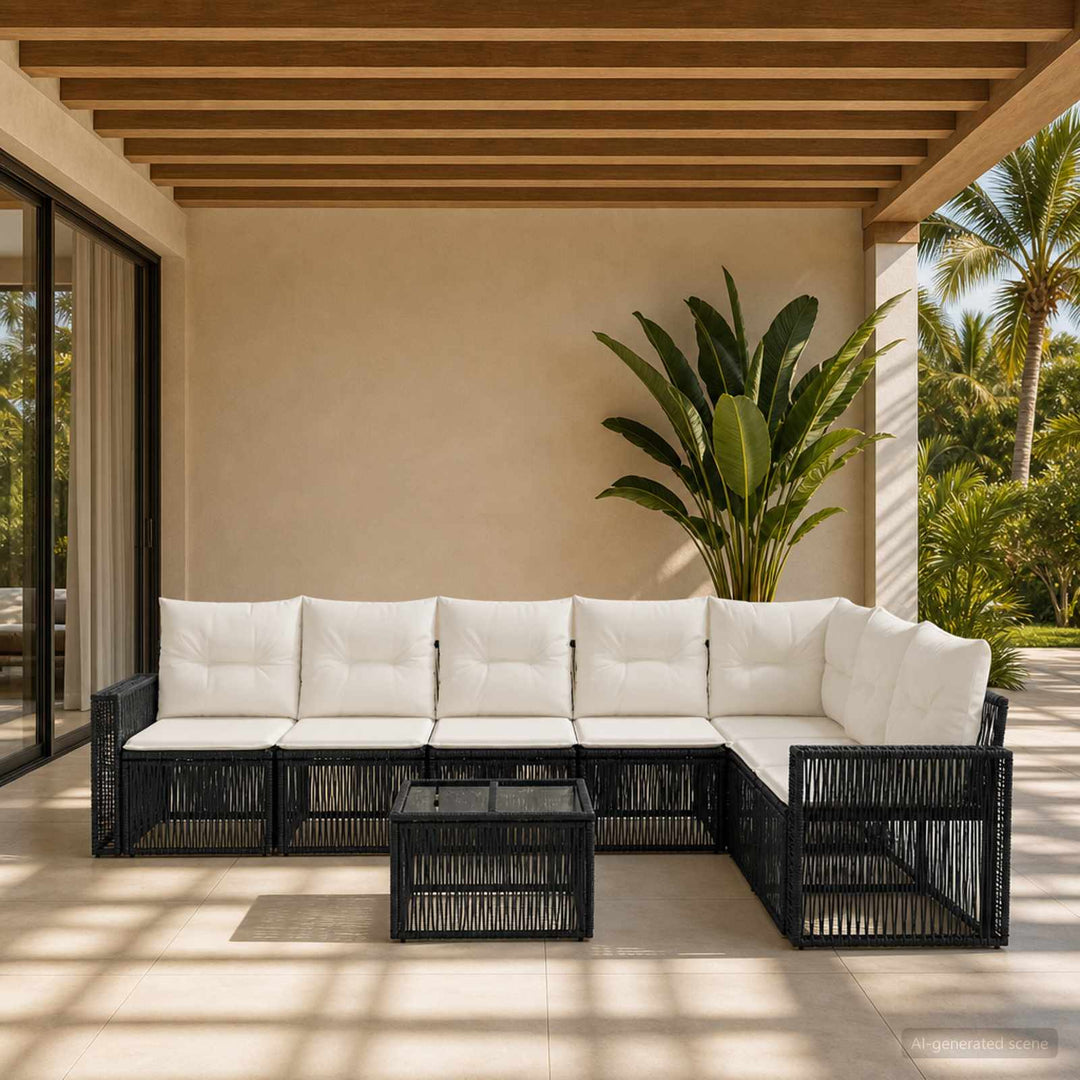 Havesofa Sæt 8 stk. Sort og Cremehvid polyrattan