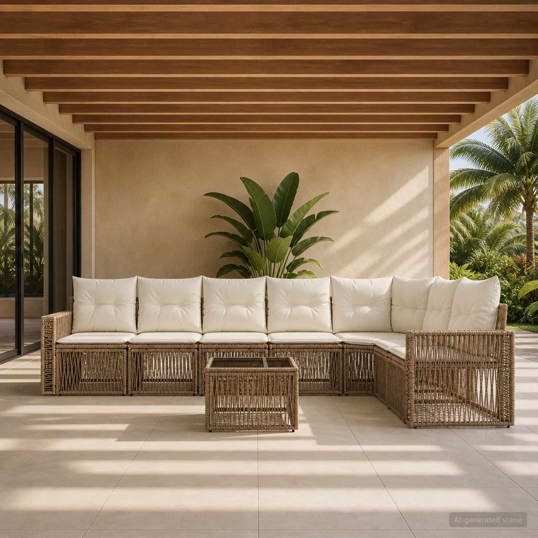 Havesofa Sæt 8 stk. Beige og cremehvid polyrattan