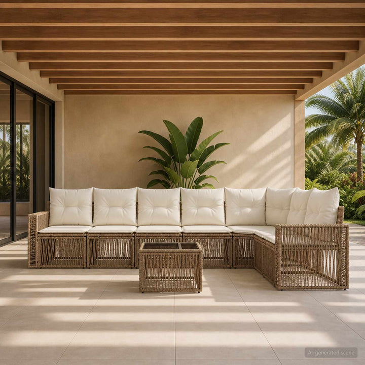 Havesofa Sæt 8 stk. Beige og cremehvid polyrattan