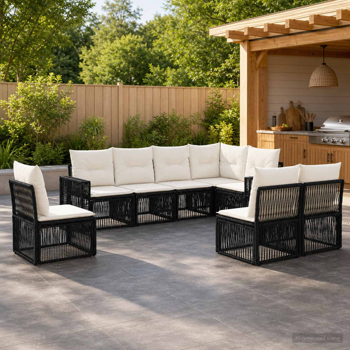 Havesofa Sæt 8 stk. Sort og Cremehvid polyrattan
