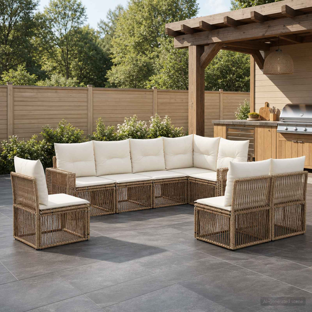 Havesofa Sæt 8 stk. Beige og cremehvid polyrattan