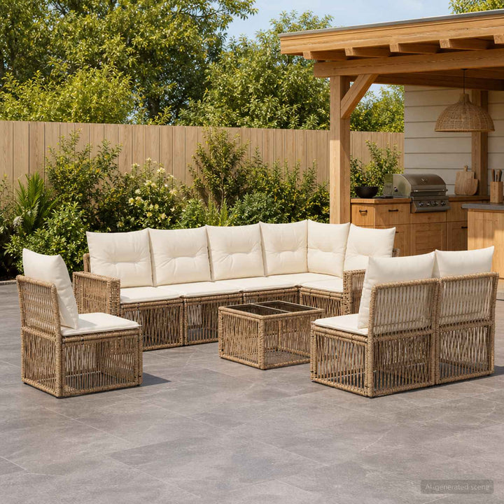Havesofa Sæt 9 stk. Beige og cremehvid polyrattan