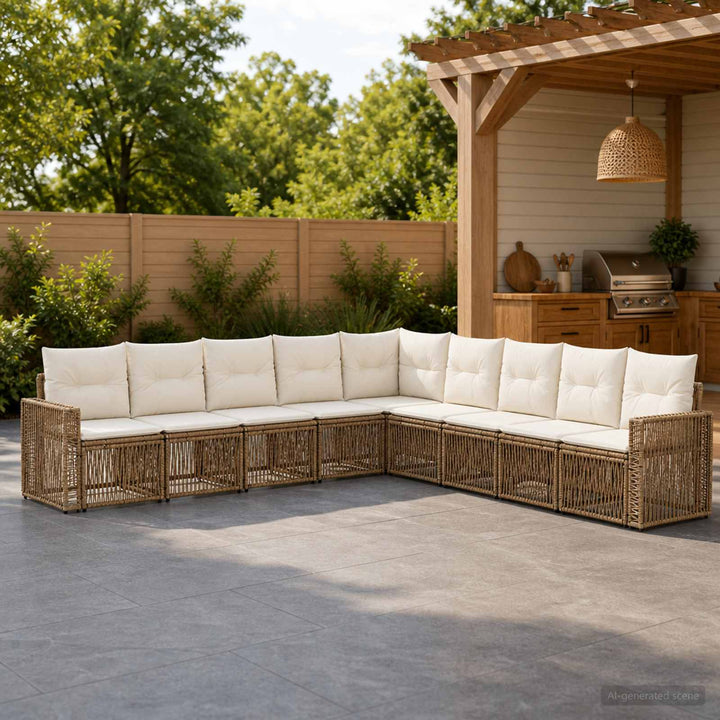 Havesofa Sæt 9 stk. Beige og cremehvid polyrattan