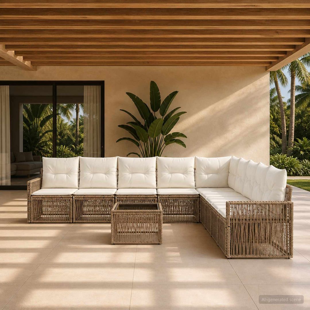 Havesofa Sæt 10 stk. Beige og cremehvid polyrattan