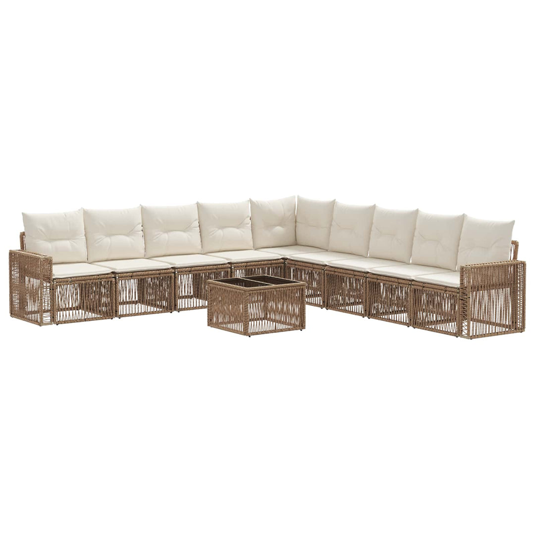 Havesofa Sæt 10 stk. Beige og cremehvid polyrattan
