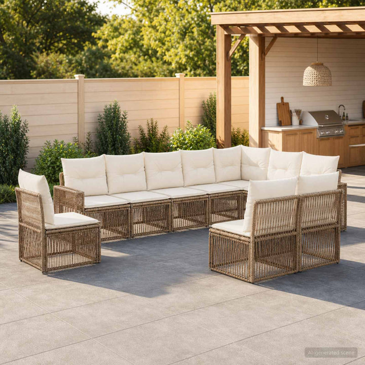Havesofa Sæt 10 stk. Beige og cremehvid polyrattan
