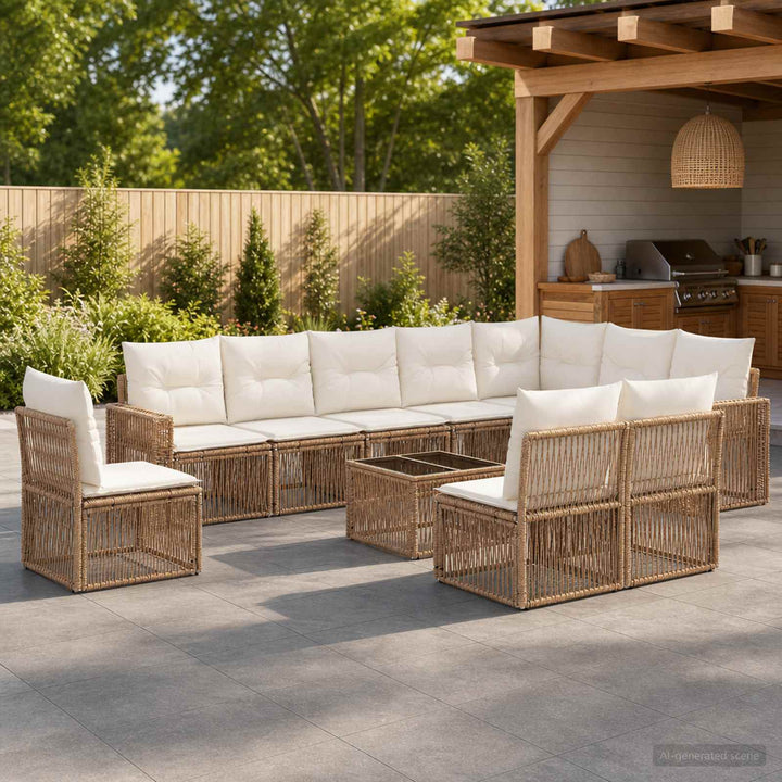 Havesofa Sæt 11 stk. Beige og cremehvid polyrattan
