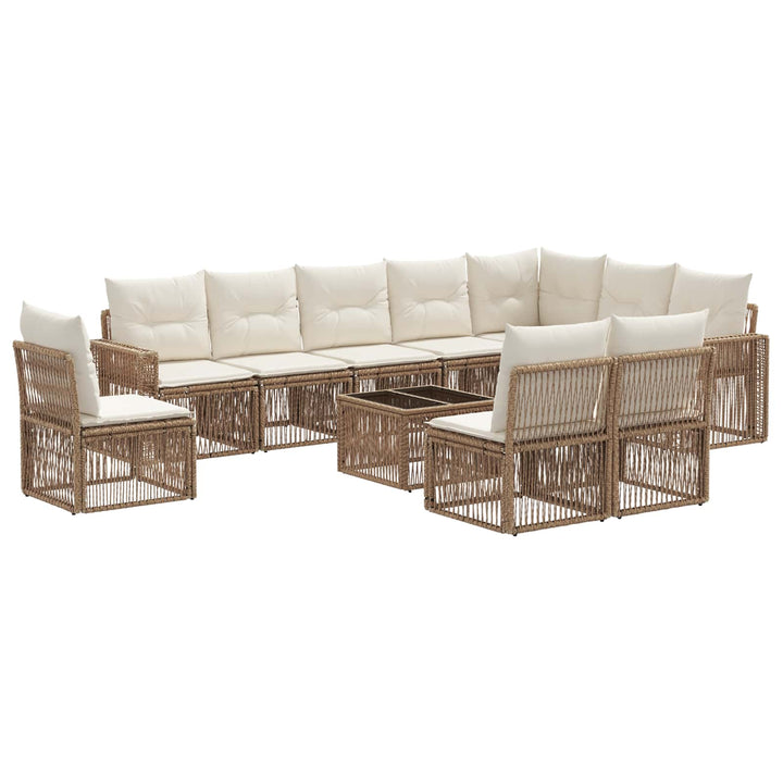 Havesofa Sæt 11 stk. Beige og cremehvid polyrattan