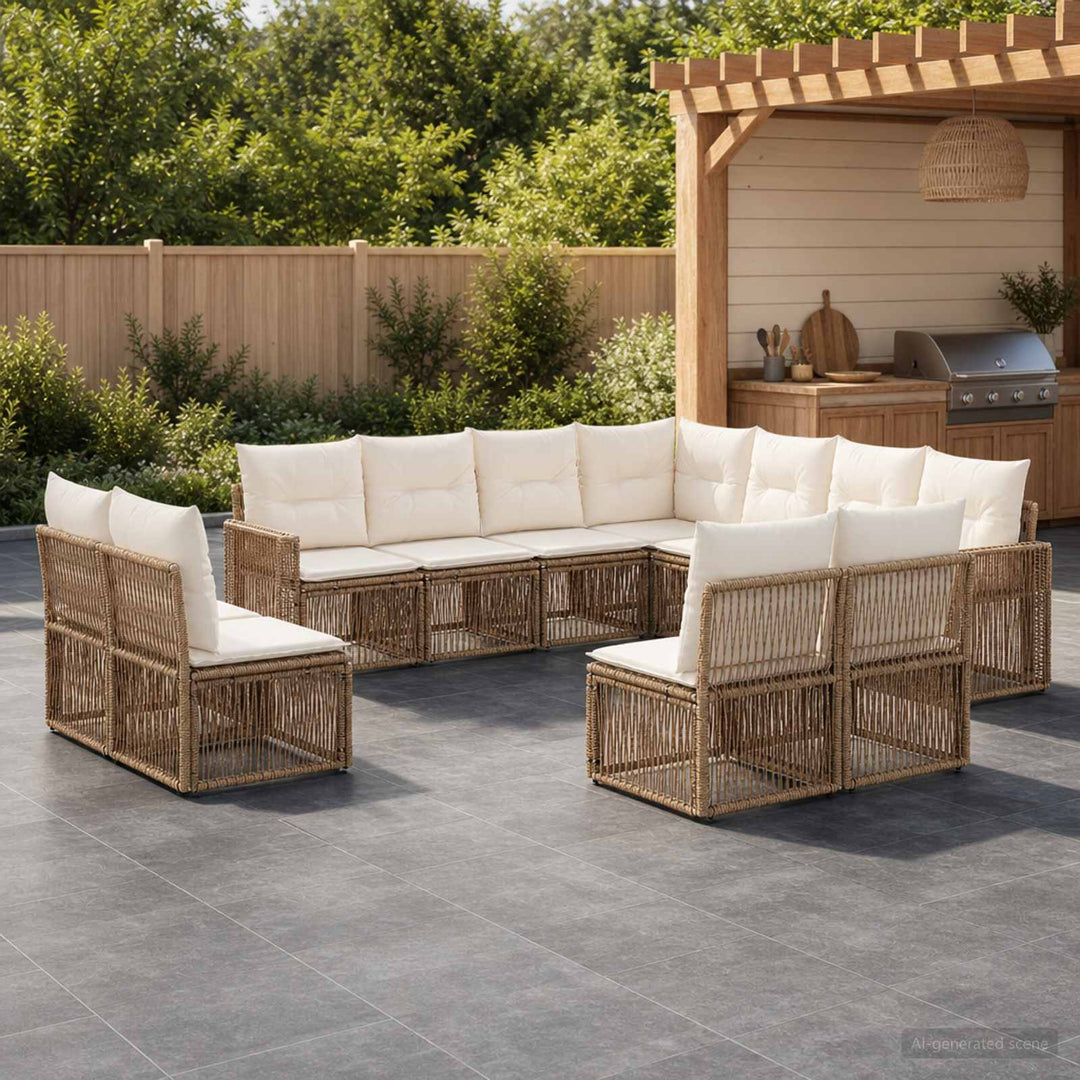 Havesofa Sæt 11 stk. Beige og cremehvid polyrattan