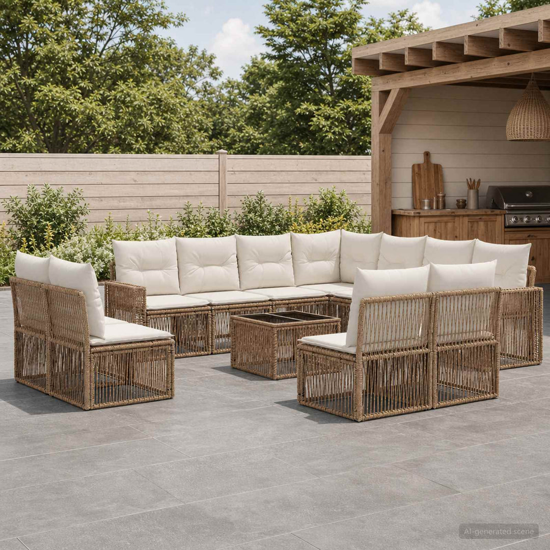 Havesofa Sæt 12 stk. Beige og cremehvid polyrattan