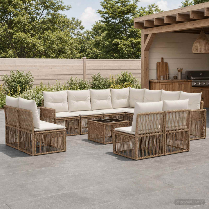 Havesofa Sæt 12 stk. Beige og cremehvid polyrattan