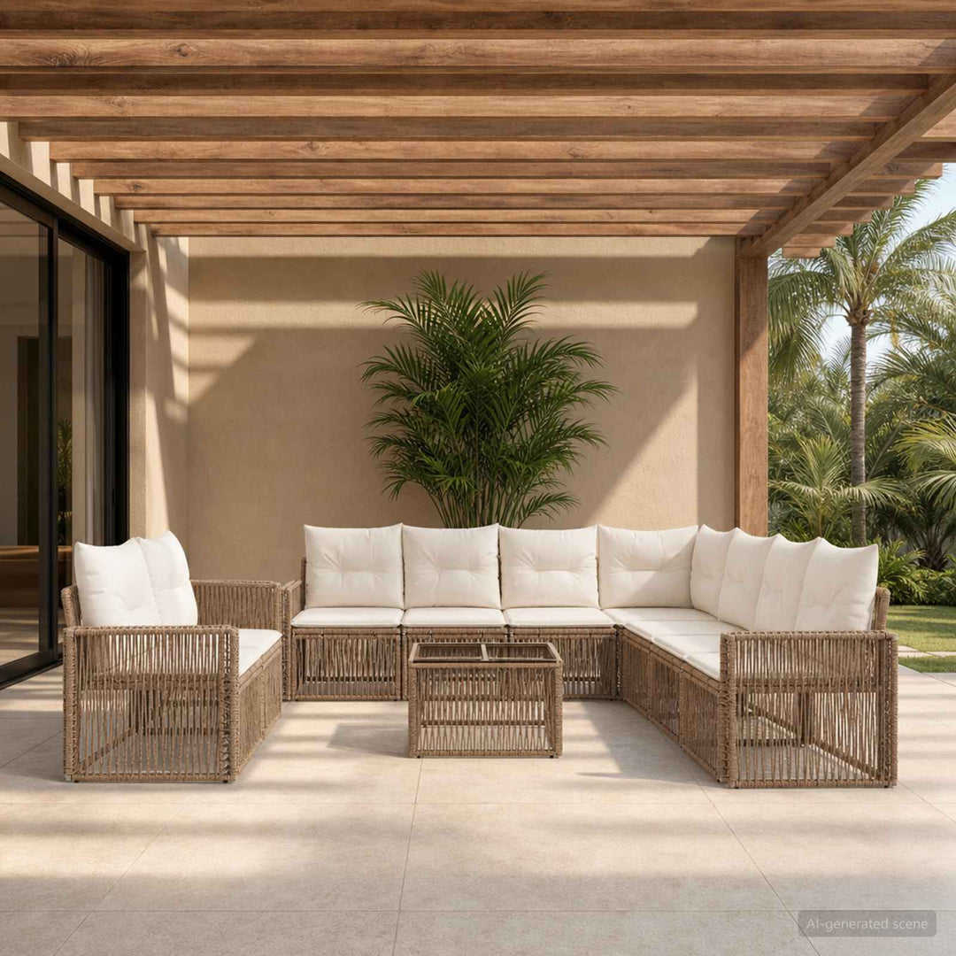 Havesofa Sæt 10 stk. Beige og cremehvid polyrattan