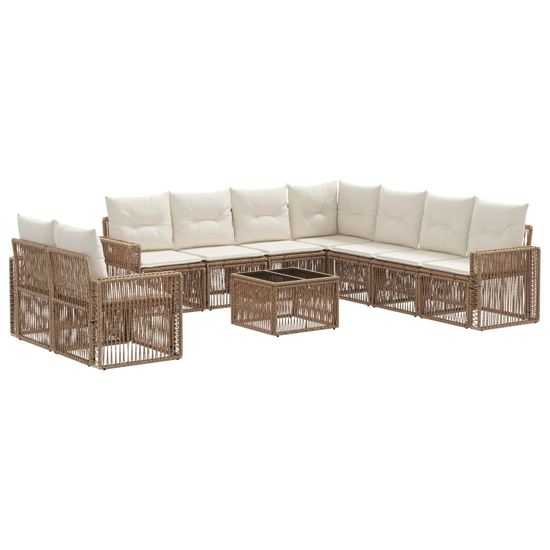 Havesofa Sæt 10 stk. Beige og cremehvid polyrattan