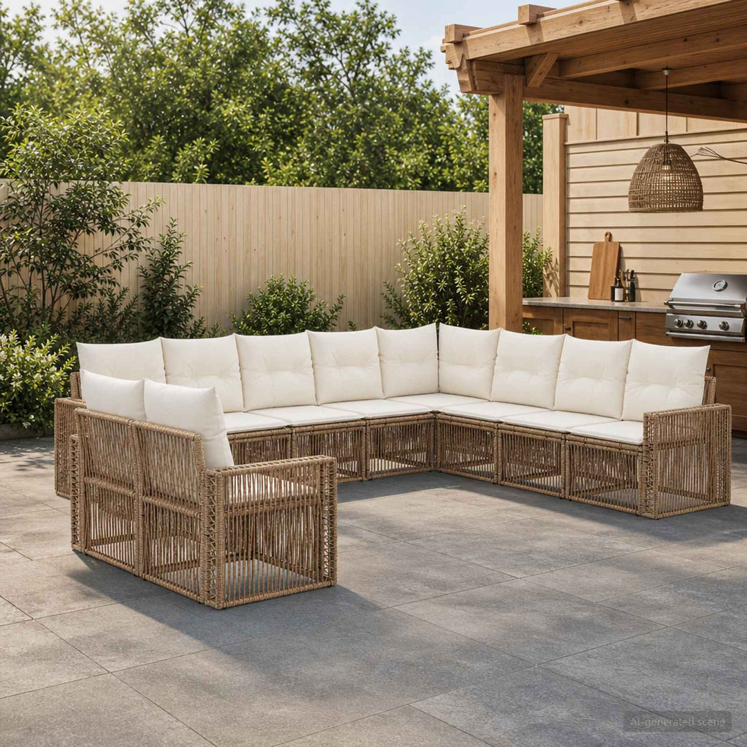 Havesofa Sæt 10 stk. Beige og cremehvid polyrattan