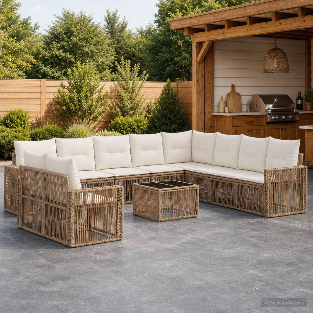 Havesofa Sæt 11 stk. Beige og cremehvid polyrattan