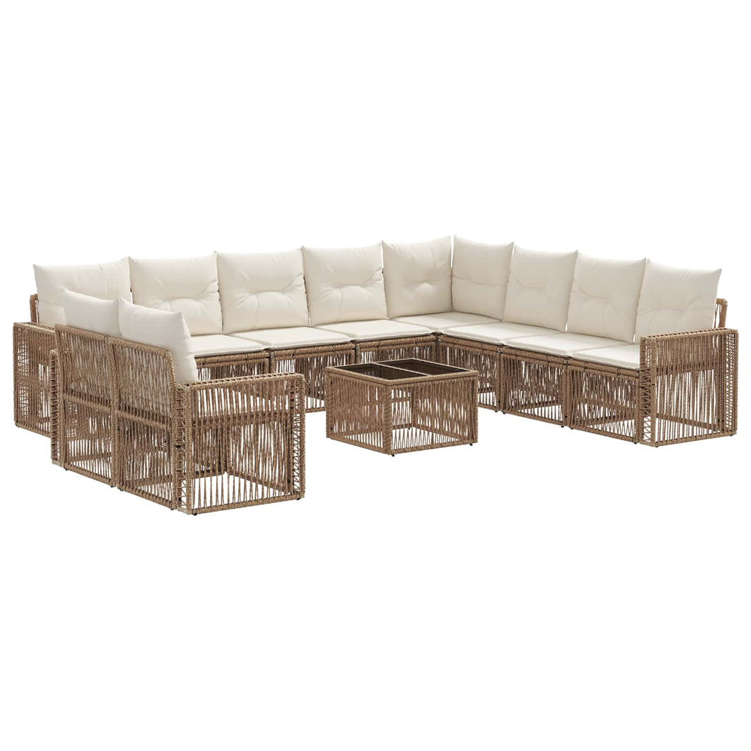Havesofa Sæt 11 stk. Beige og cremehvid polyrattan