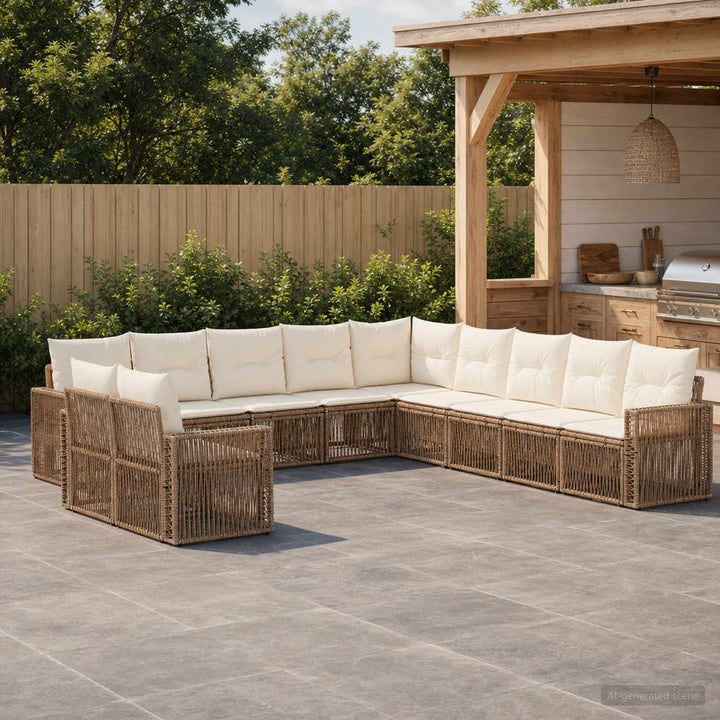 Havesofa Sæt 11 stk. Beige og cremehvid polyrattan