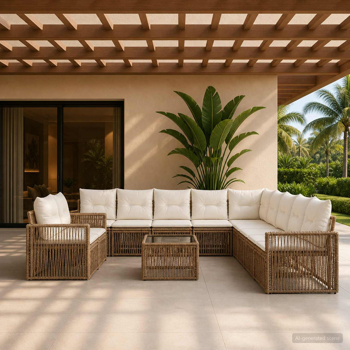 Havesofa Sæt 12 stk. Beige og cremehvid polyrattan