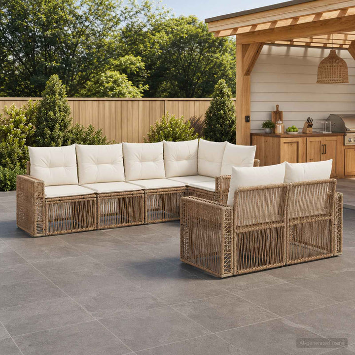 Havesofa Sæt 7 stk. 7-Antal sæder Beige og cremehvid polyrattan