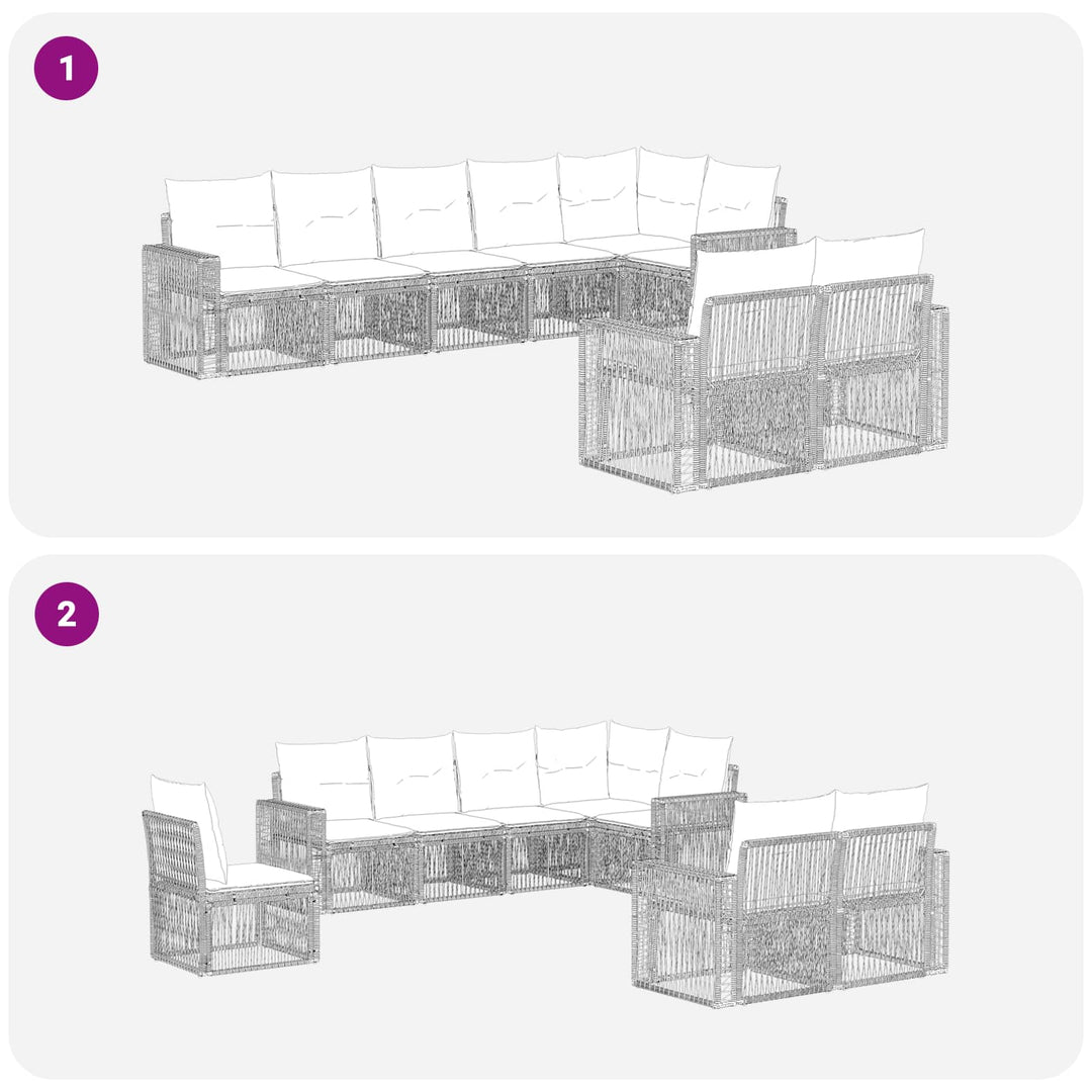 Havesofa Sæt 8 stk. Grå og Mørkegrå polyrattan