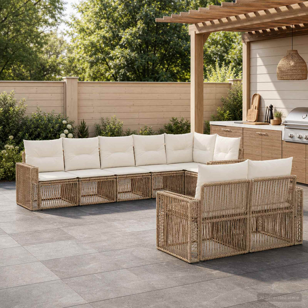 Havesofa Sæt 8 stk. Beige og cremehvid polyrattan