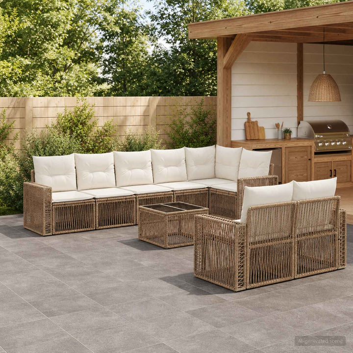 Havesofa Sæt 9 stk. Beige og cremehvid polyrattan