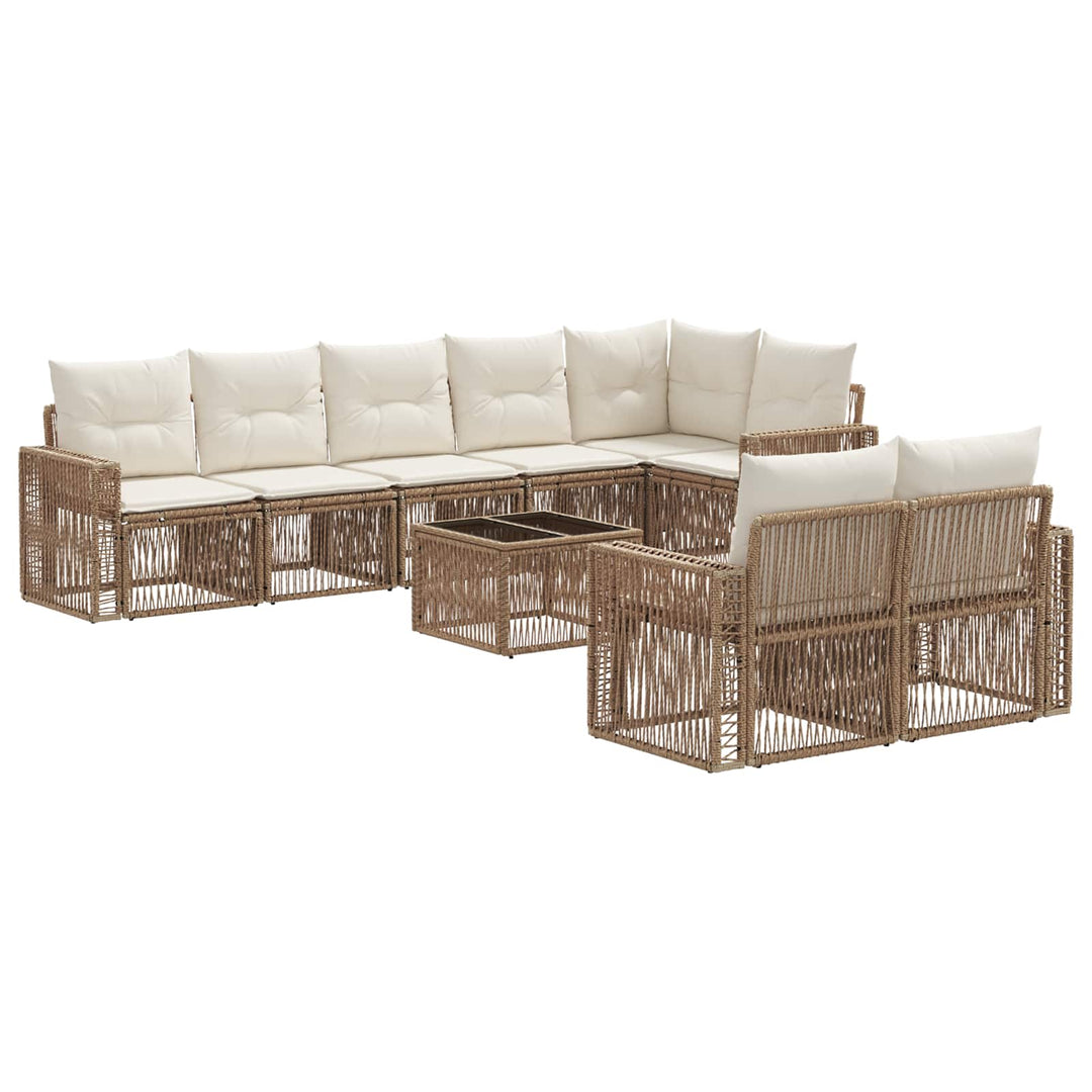 Havesofa Sæt 9 stk. Beige og cremehvid polyrattan