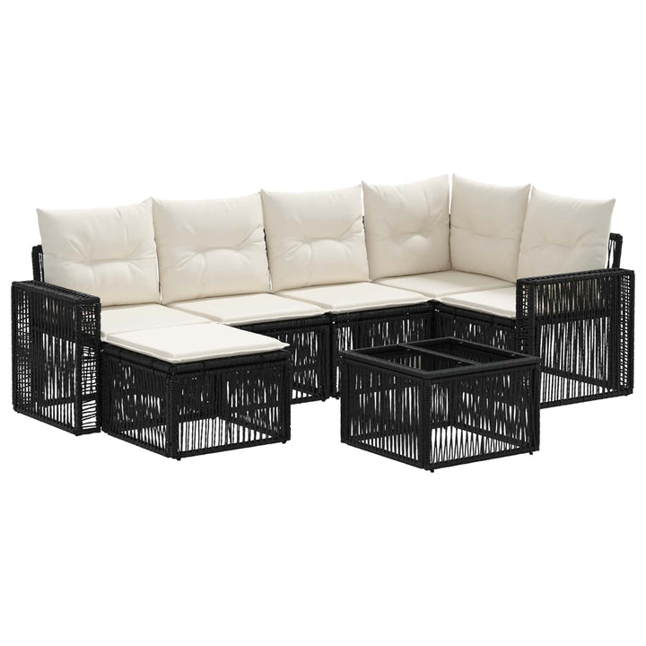 Havesofa Sæt 7 stk. Sort og Cremehvid polyrattan