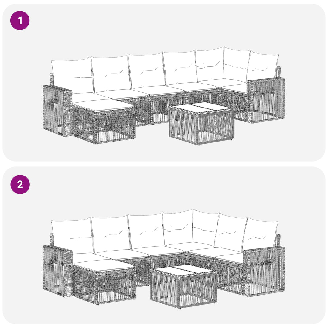 Havesofa Sæt 8 stk. Sort og Cremehvid polyrattan