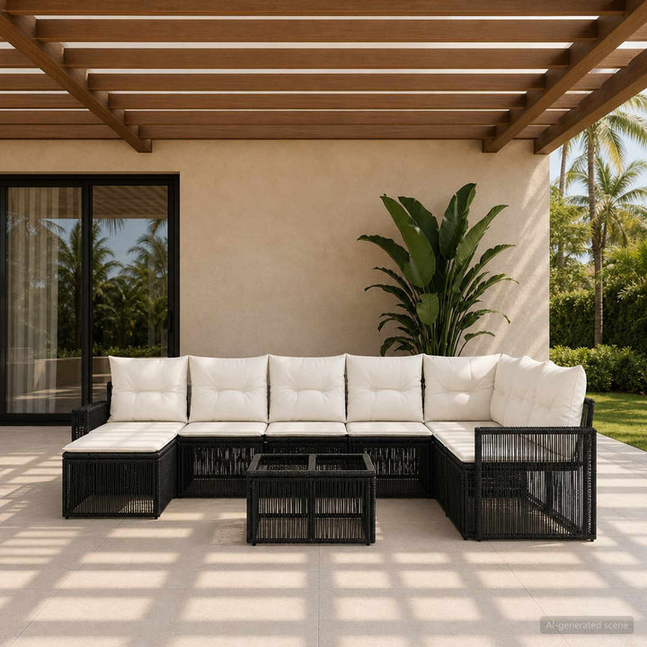 Havesofa Sæt 9 stk. Sort og Cremehvid polyrattan