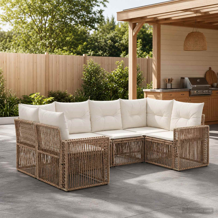 Havesofa Sæt 6 stk. 6-Antal sæder Beige og cremehvid polyrattan