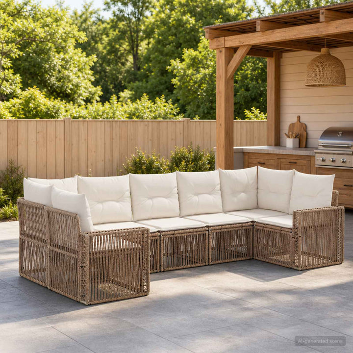 Havesofa Sæt 7 stk. 7-Antal sæder Beige og cremehvid polyrattan