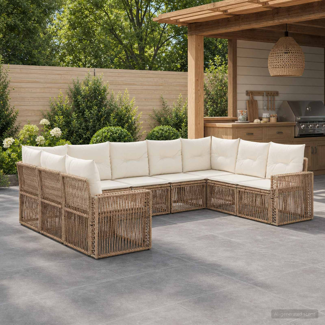 Havesofa Sæt 9 stk. Beige og cremehvid polyrattan
