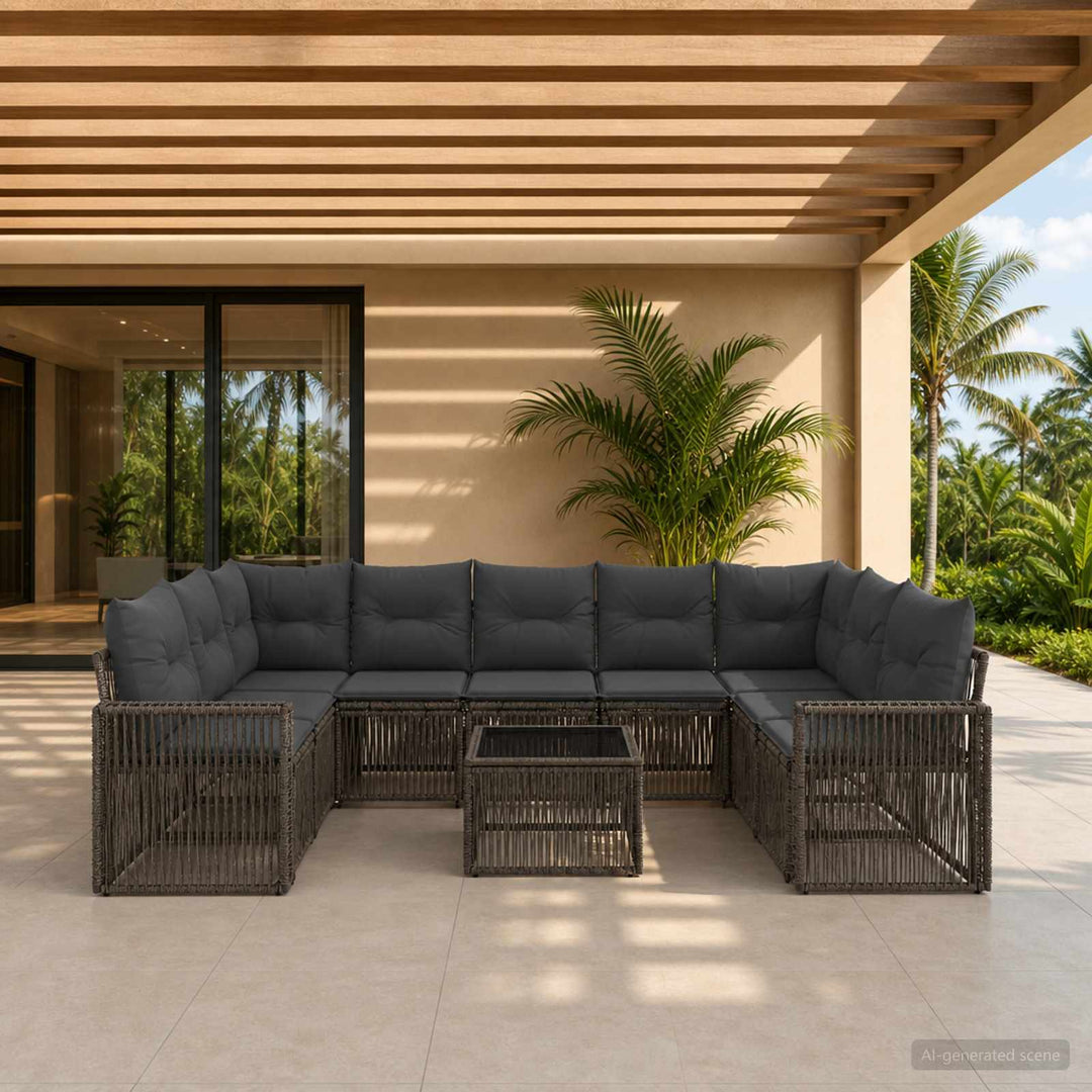 Havesofa Sæt 10 stk. Grå og Mørkegrå polyrattan