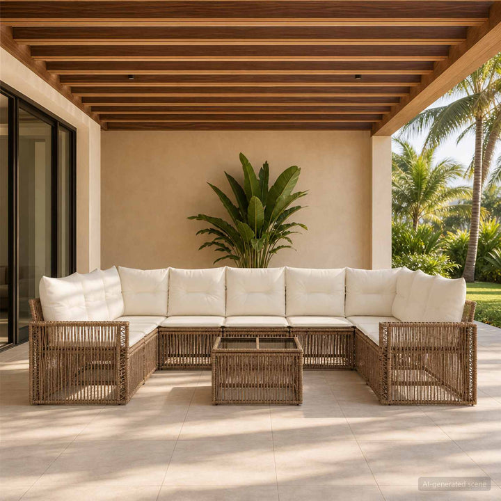Havesofa Sæt 10 stk. Beige og cremehvid polyrattan