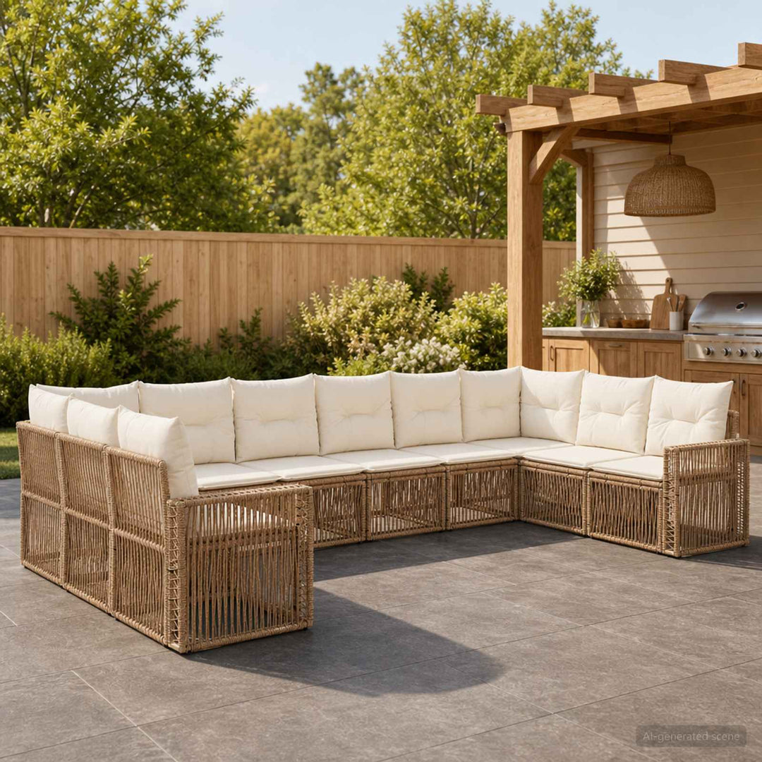 Havesofa Sæt 10 stk. Beige og cremehvid polyrattan