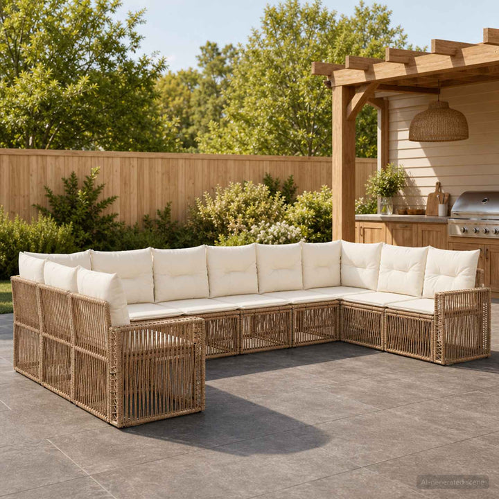 Havesofa Sæt 10 stk. Beige og cremehvid polyrattan