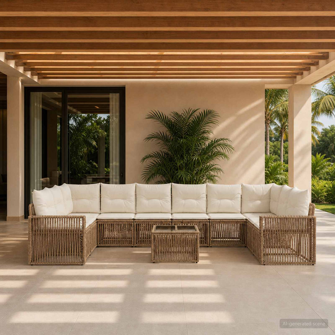 Havesofa Sæt 11 stk. Beige og cremehvid polyrattan