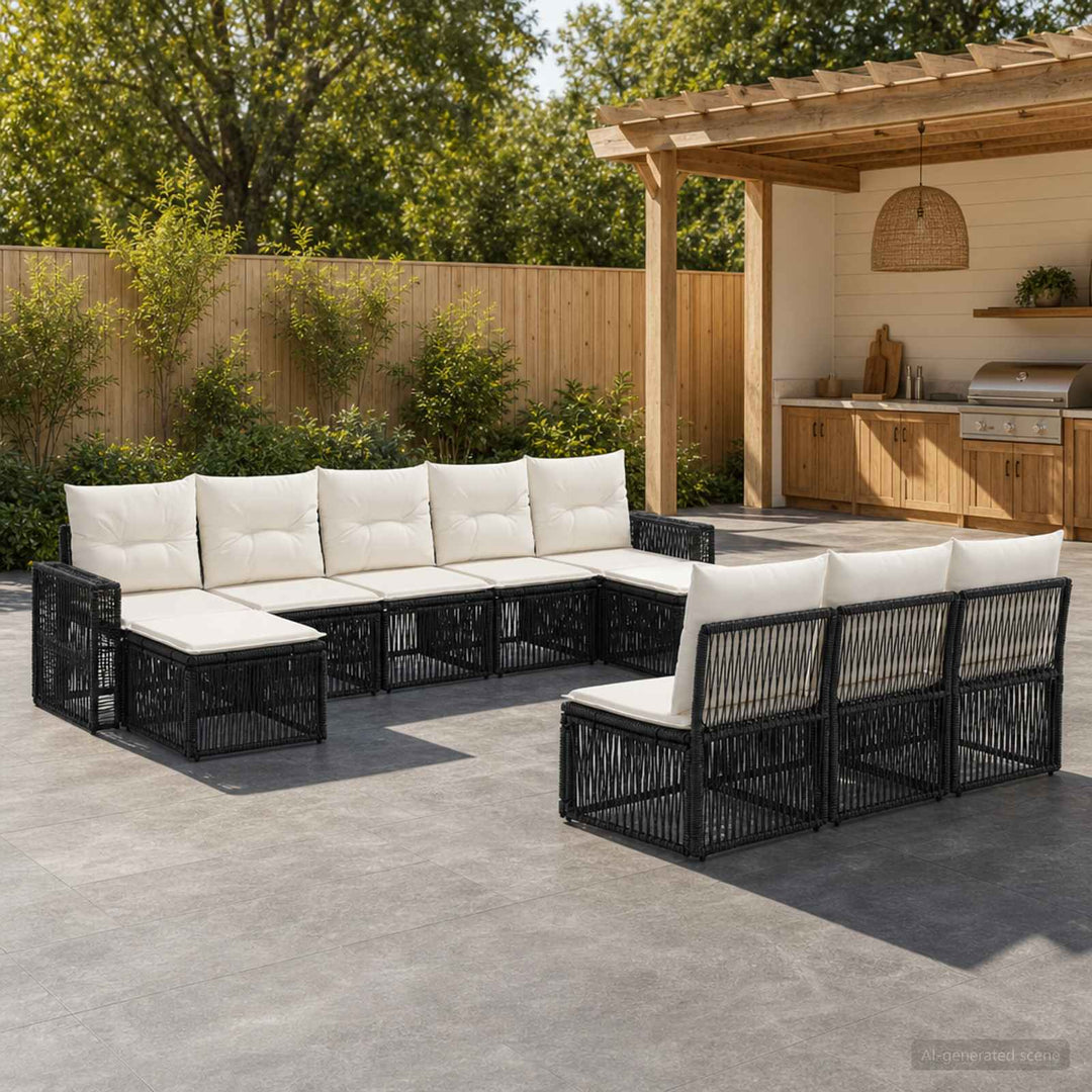 Havesofa Sæt 10 stk. Sort og Cremehvid polyrattan